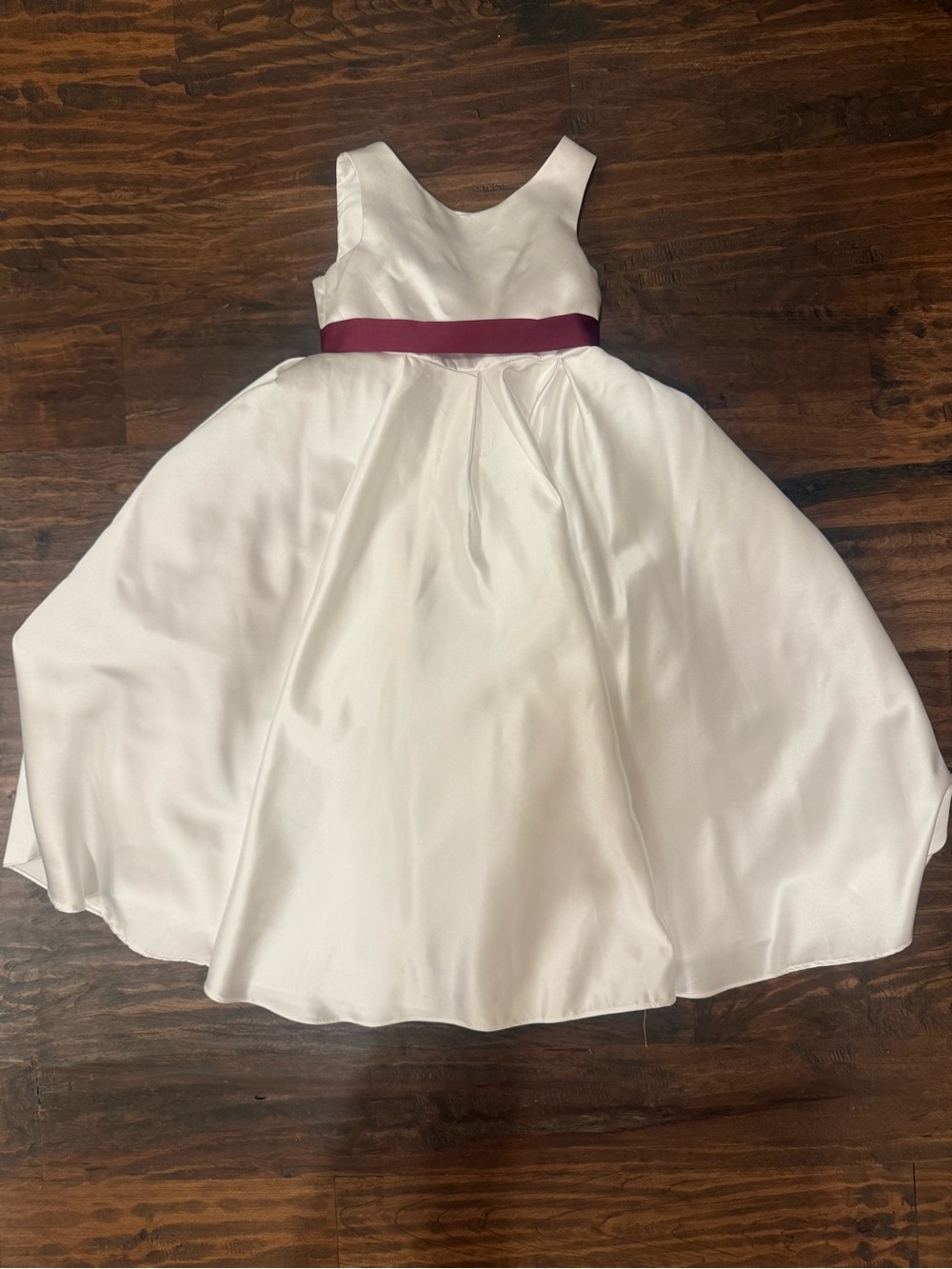 Azazie White Satin Girls Dress with Berry Sash